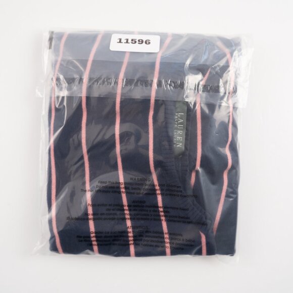 LAUREN RALPH LAUREN Navy crewneck 1/2 sleeve sweater w/ pink stripes size M - Picture 8 of 8